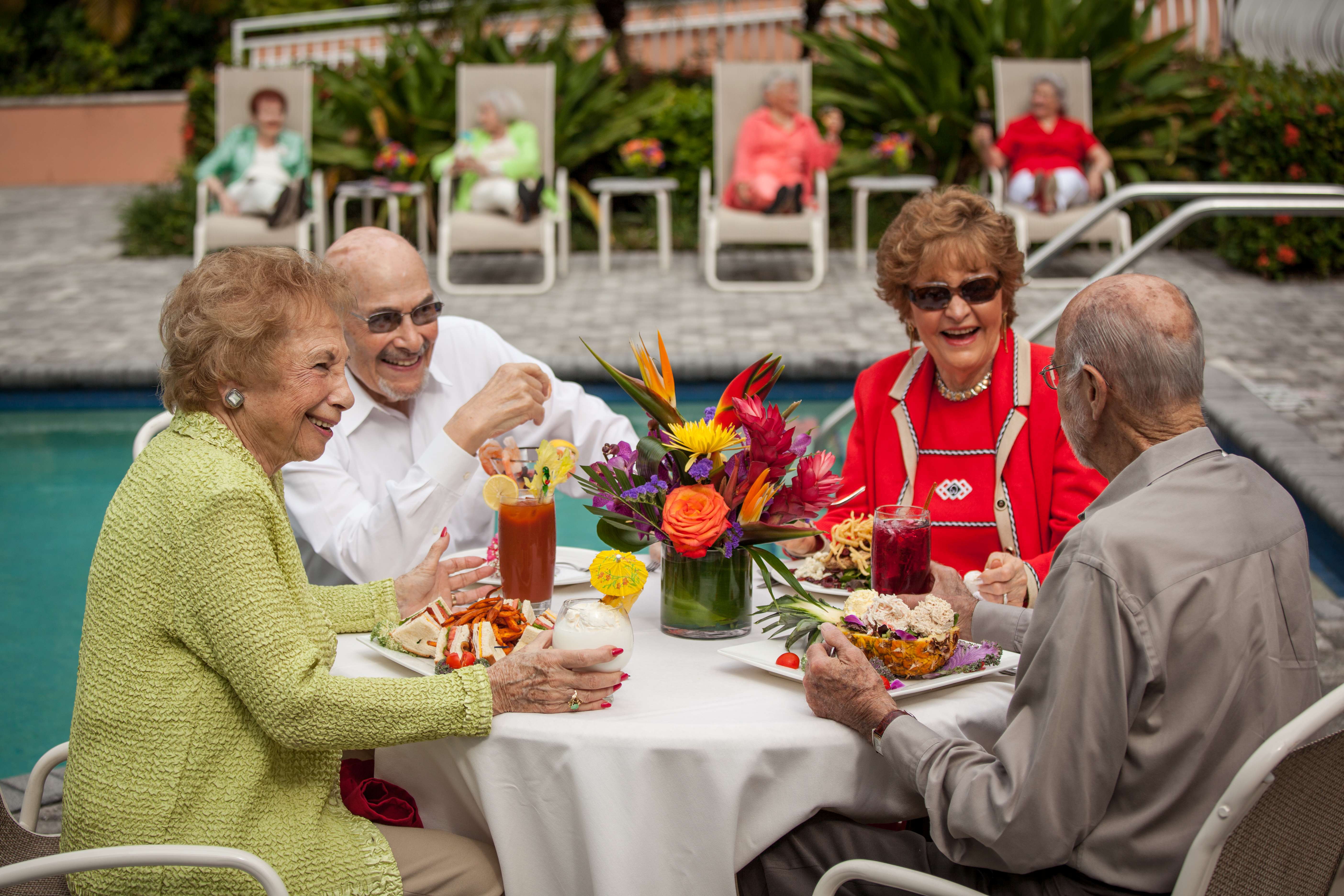 a group of friends having lunch outside