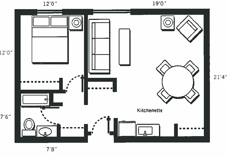 Floor plan: Large One Bedroom, One Bath