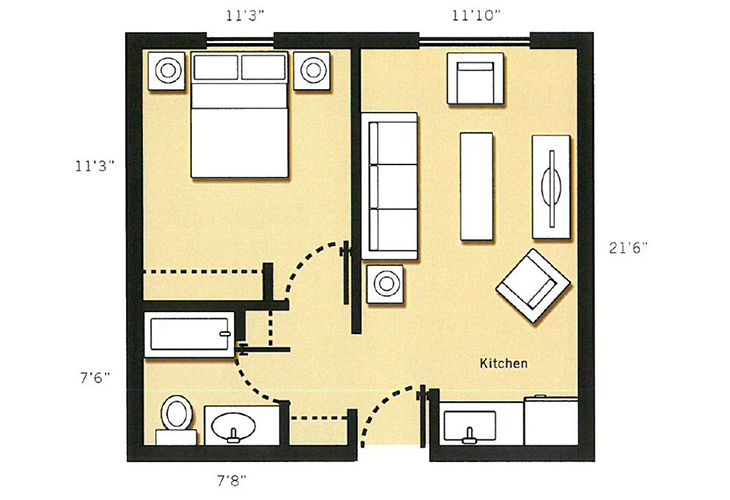 Floor plan: One Bedroom, One Bath