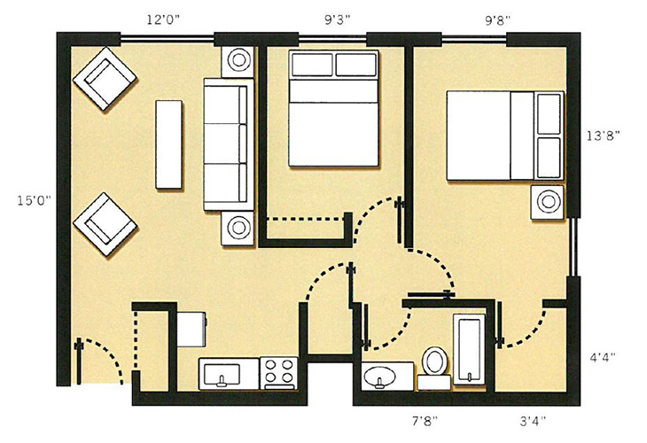 Floor plan: Two Bedroom, One Bath