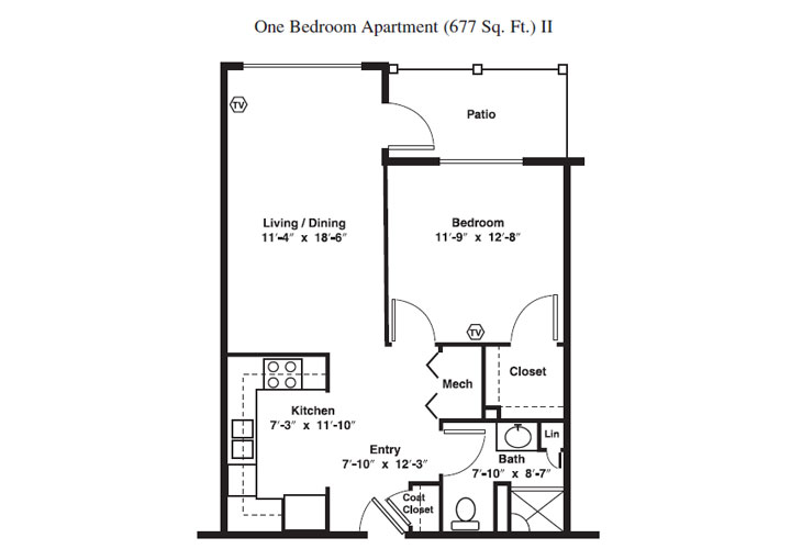 Floor plan: 1 Bedroom II