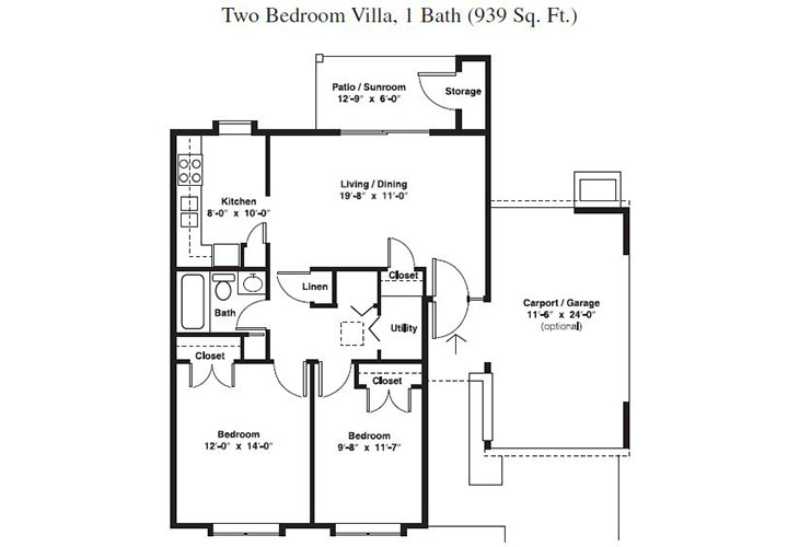 Floor plan: Two Bedroom/One Bath Villa