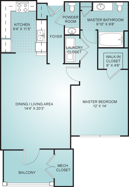 Floor plan: 1 Bedroom - A