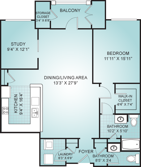 Floor plan: 1 Bedroom - E