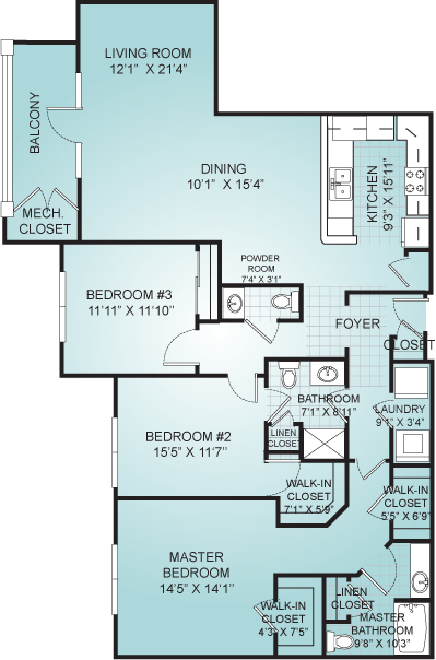 Floor plan: 3 Bedroom - A