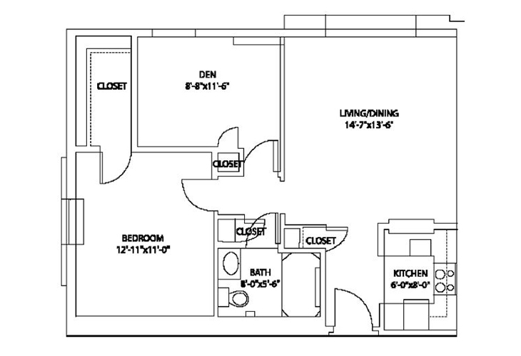 Floor plan: 1 Bedroom with Den