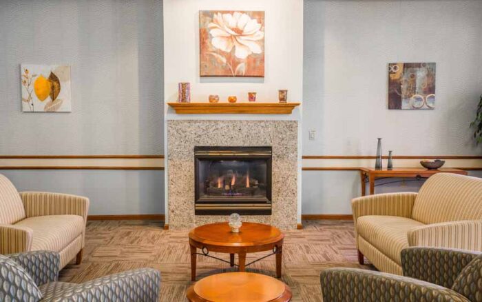 Social area with fireplace