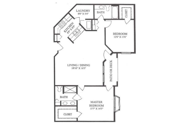 Floor plan: Model H - Two Bedroom