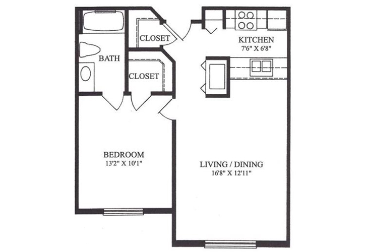 Floor plan: Model B - One Bedroom