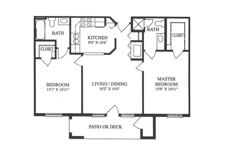 Floor plan: Model F - Two Bedroom
