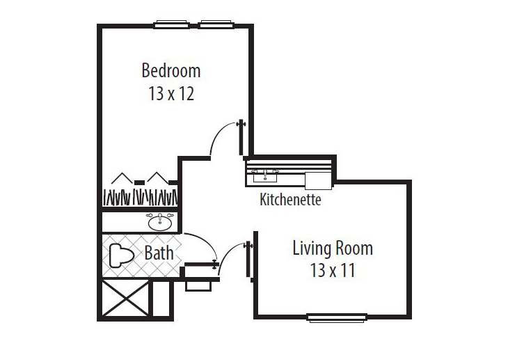 Floor plan: The Fountains - One Bedroom
