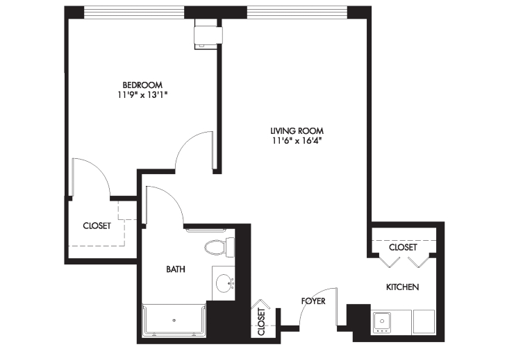 Floor plan: 1 Bedroom 