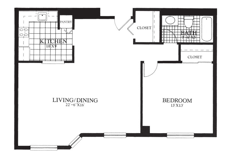 Floor plan: 1 Bedroom Deluxe