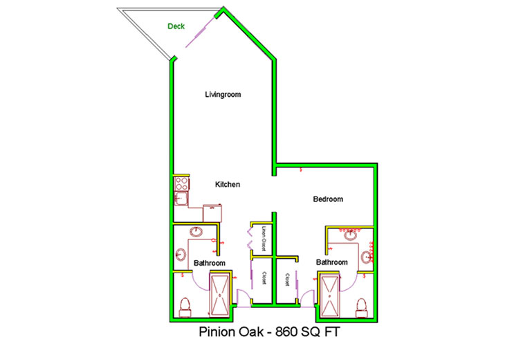 Floor plan: Pinion Oak - 1 Bedroom