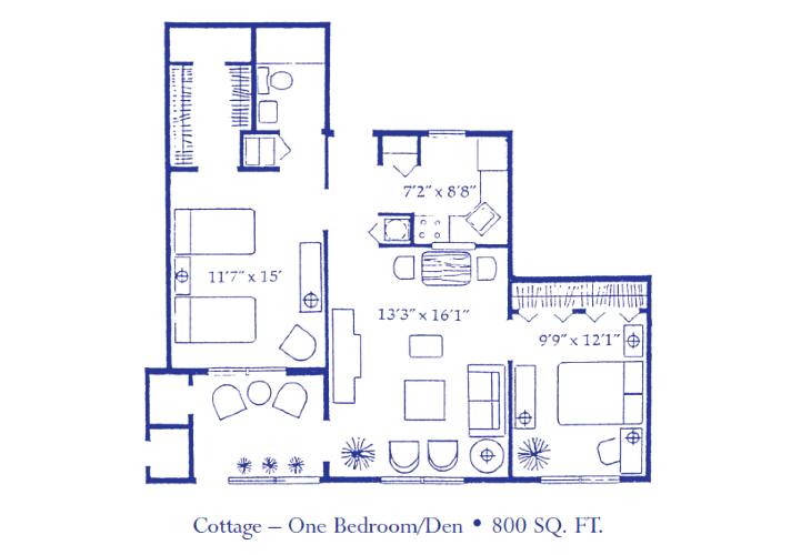 Floor plan: One Bedroom/Den - Cottage