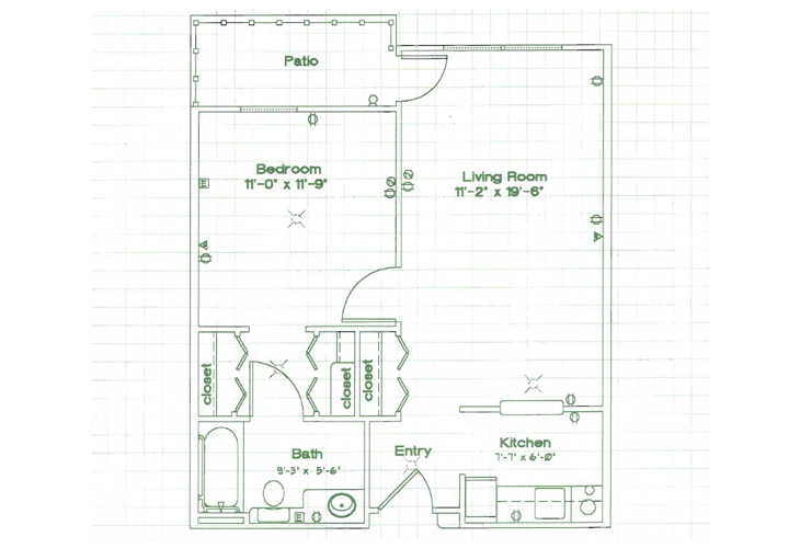 Floor plan: 1 Bedroom - E
