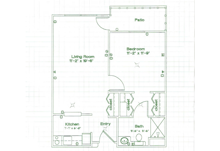 Floor plan: 1 Bedroom - J