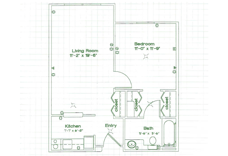 Floor plan: 1 Bedroom - K