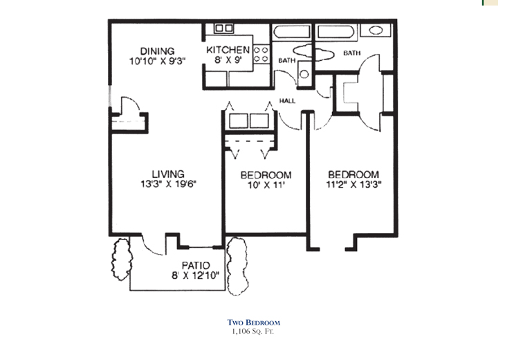 Floor plan: Two Bedroom Cottage