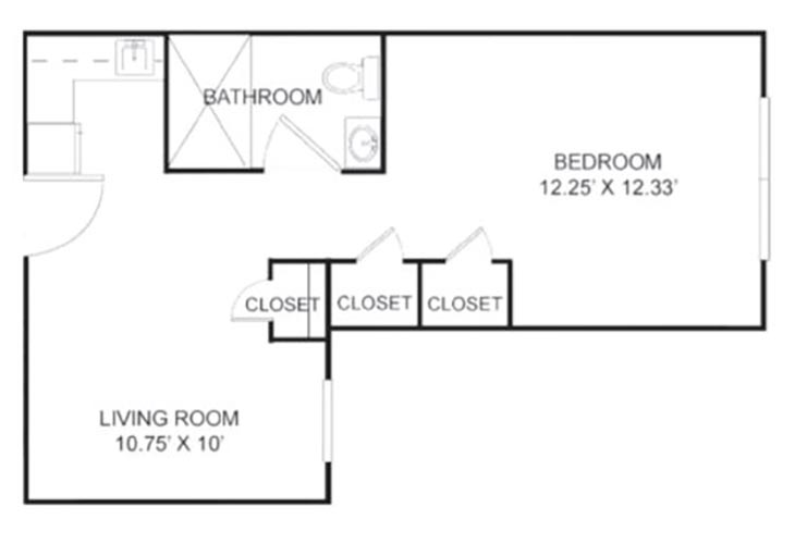 Floor plan: One Bedroom with Kitchenette
