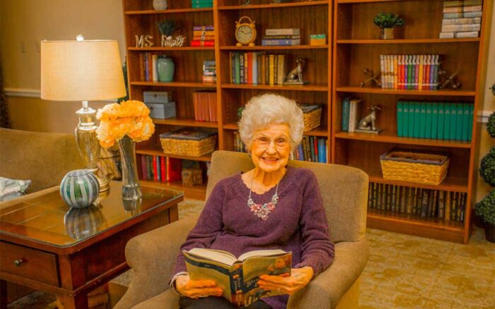Woman reading in the library