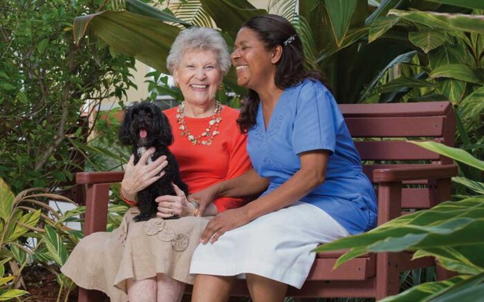 Senior and her pet at a retirement community