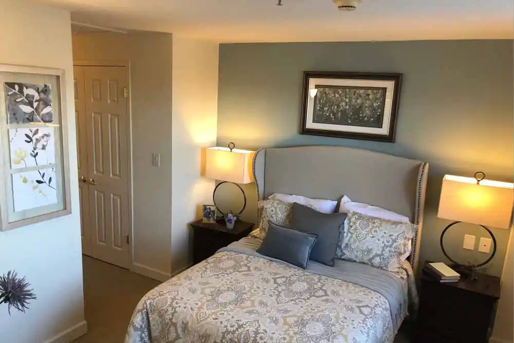Model apartment bedroom at Morningside of Charlottesville