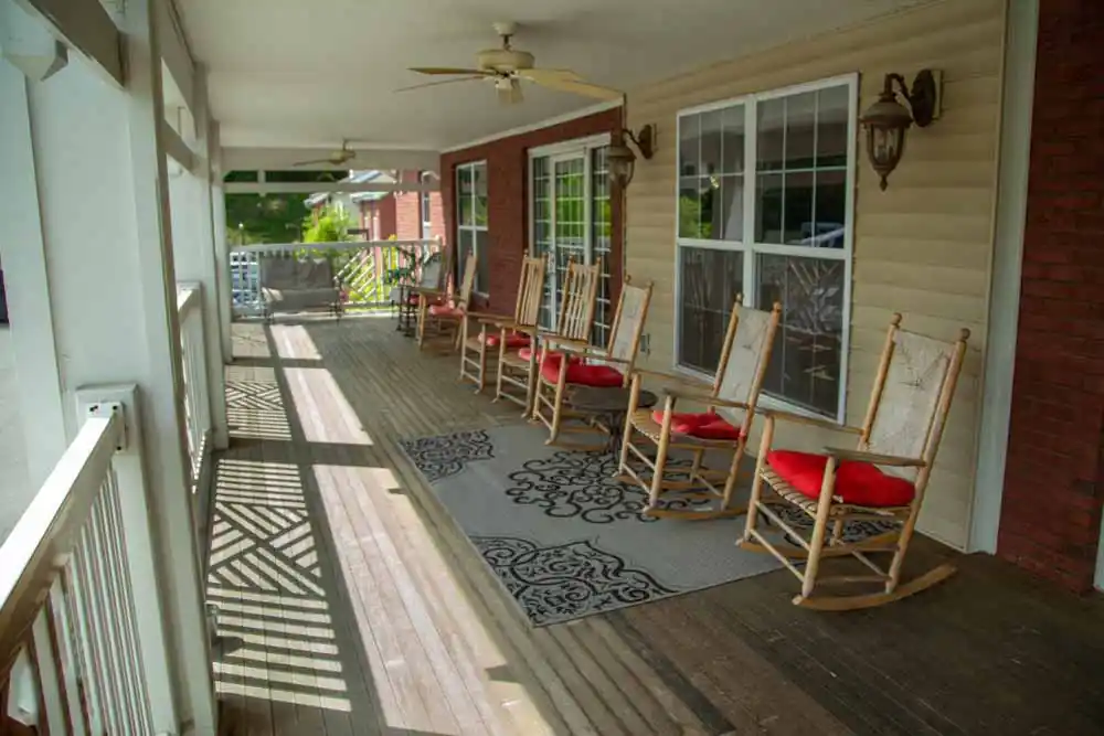 Covered Patio with rocking chairs
