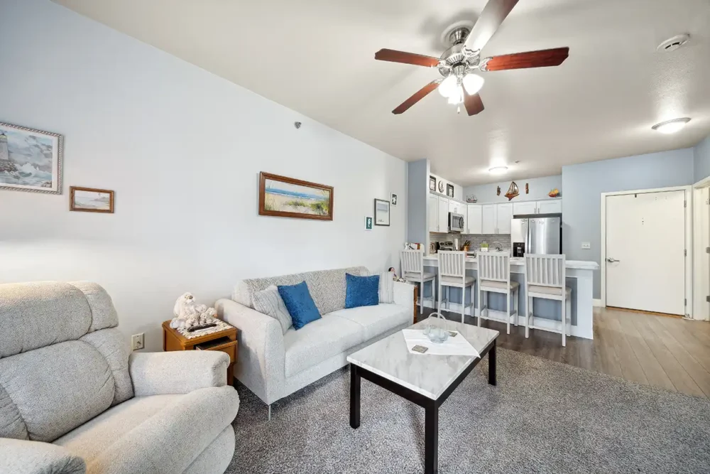 Model Apartment Living Room at College View Manor