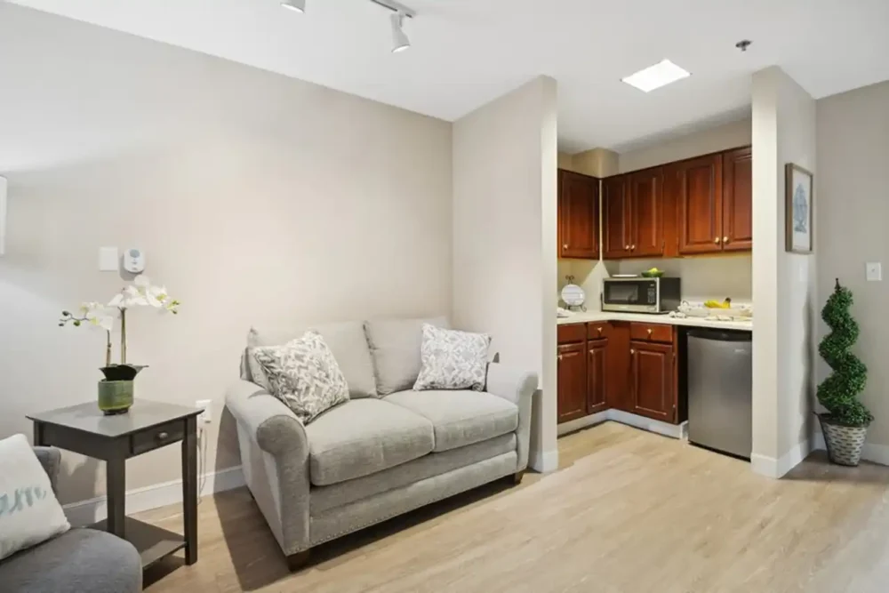 Model Apartment Living Room and Kitchenette