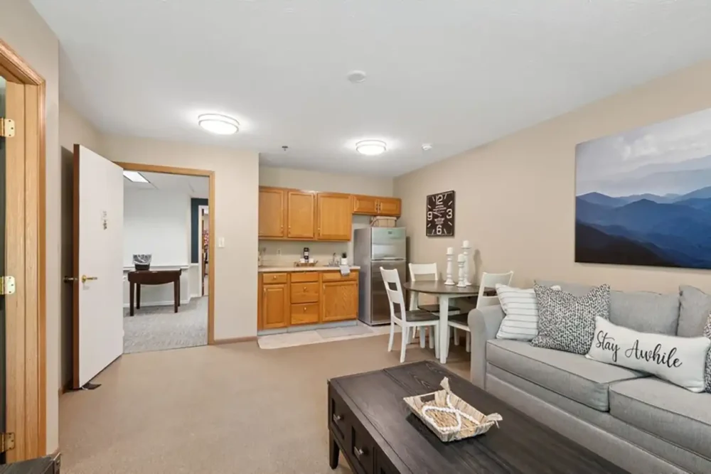Model Apartment Living Room and Kitchenette