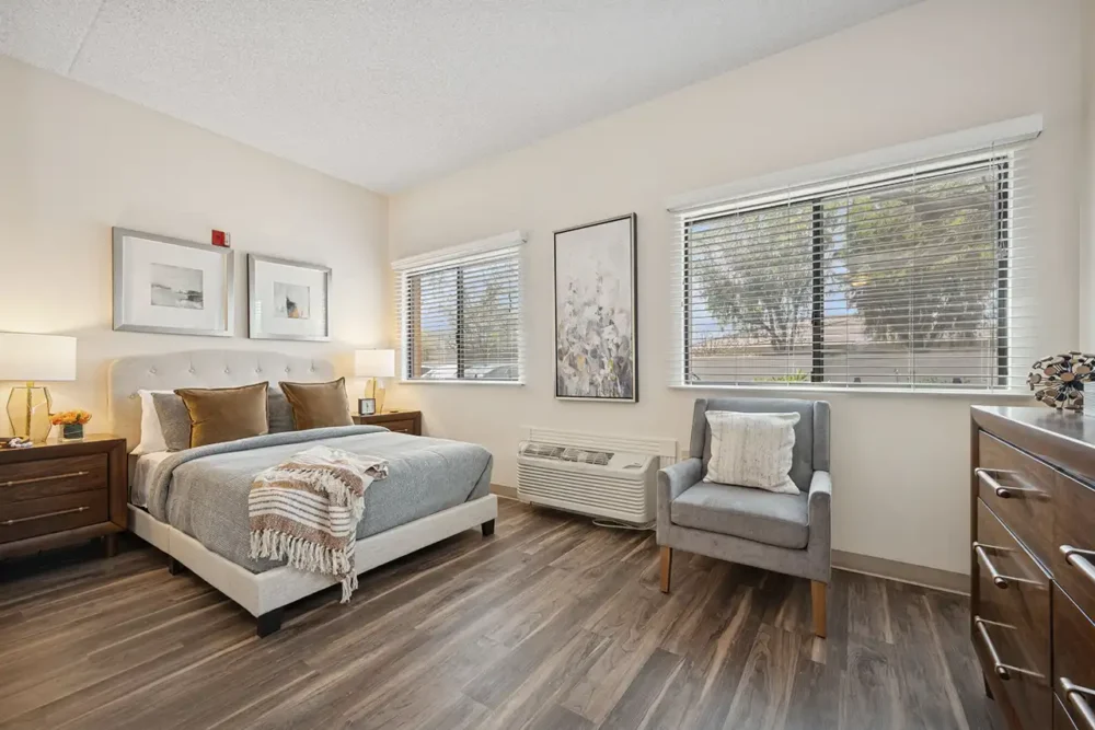 Model One Bedroom Apartment Living Room and Bedroom